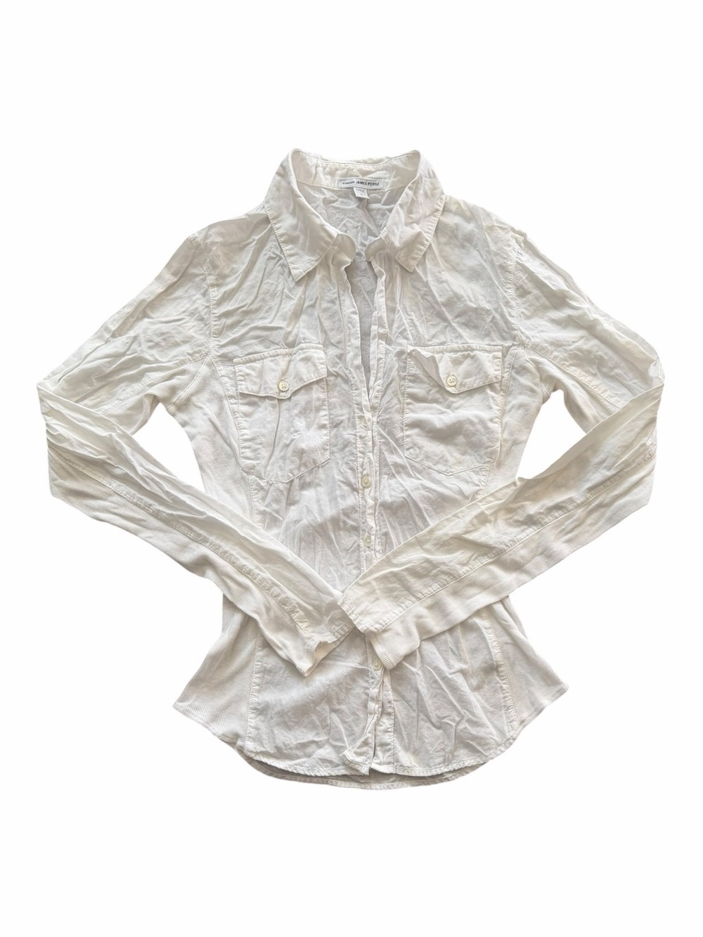 Standard James Perse White Semi-sheer Button-Front Long Sleeve Shirt M